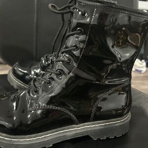 Wild Pair Glossy Black Combat Boots